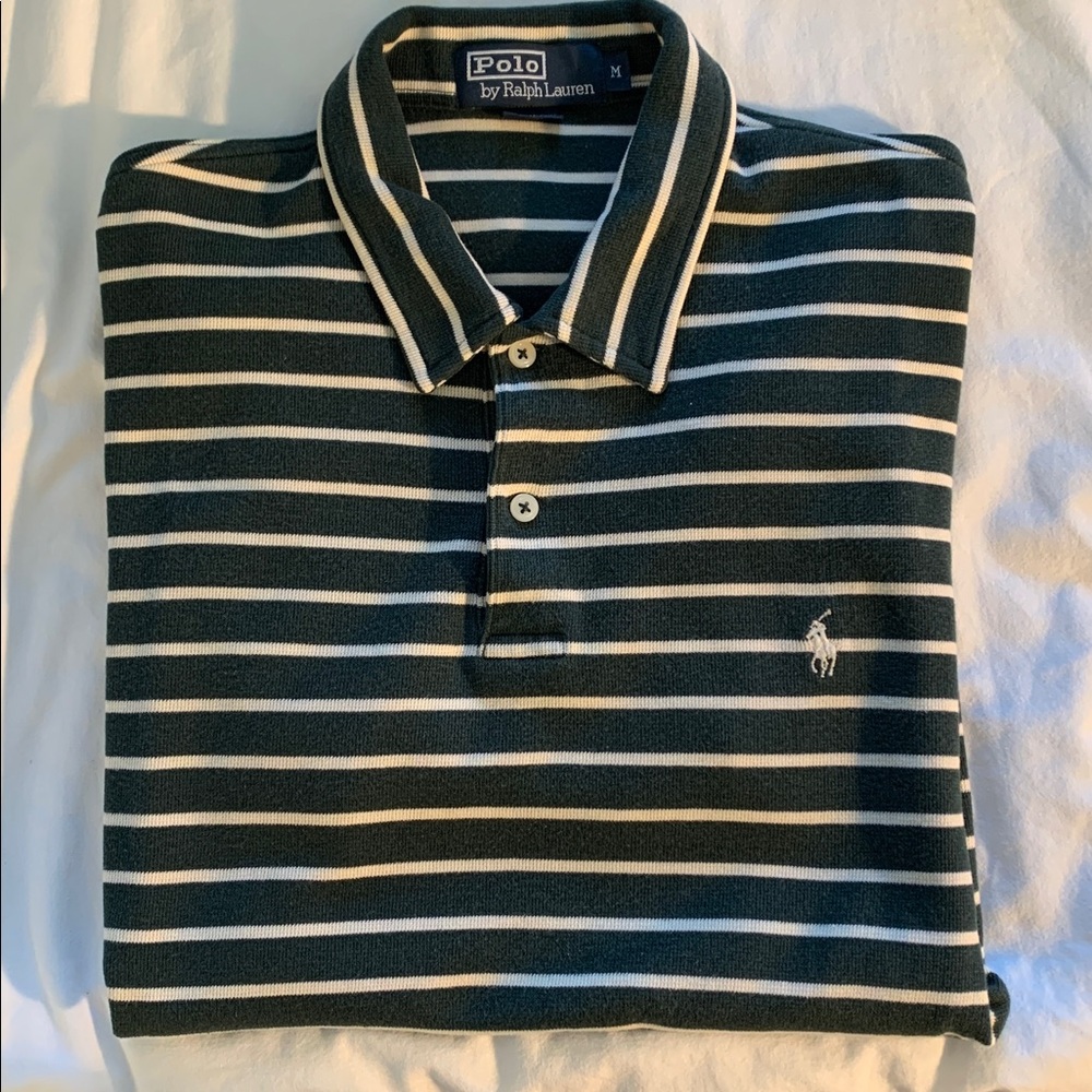 Ralph Lauren Green and Cream Striped Polo Shirt
